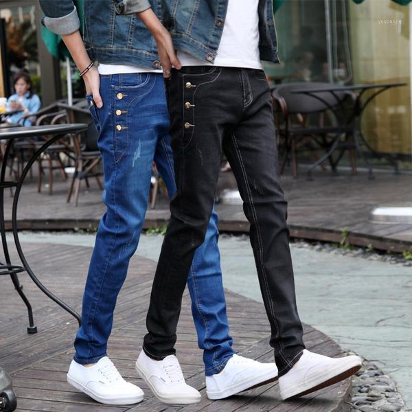 

autumn male jeans male winter teenage elastic slim casual long trousers boys skinny pants denim pants1, Blue