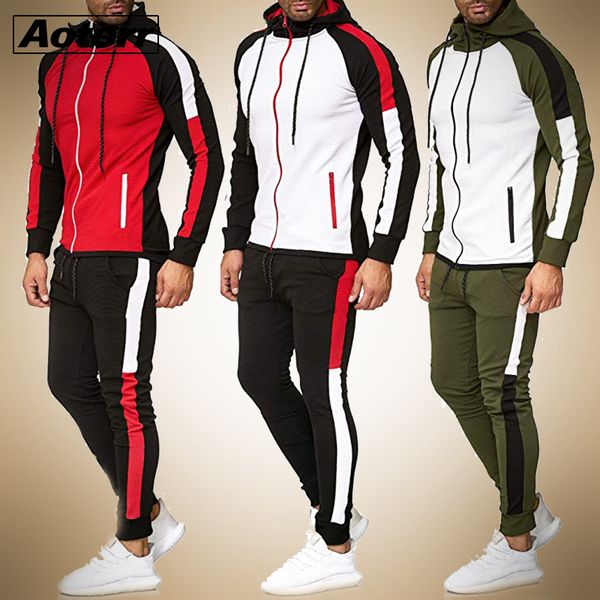 

men's hoodie jacket + pants tracksuit male splice long sleeve casual 2 piece set male pocket zipper slim fit joggers gym suit 1022, Gray