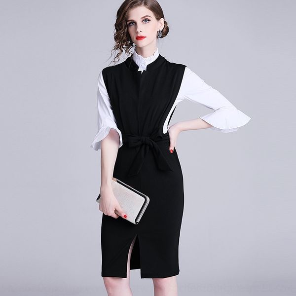 

0fwnb spring flared waist lotus collar 2020 sleeve temperament lace up horn professional new show thin ol horn fashion plxq6, Gray