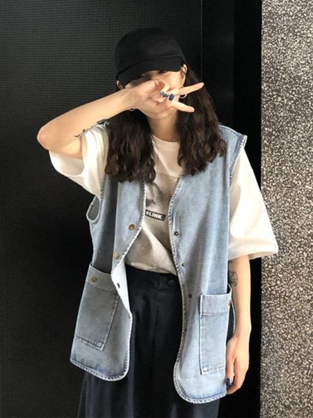 

new vest women denim sleeveless waistcoat femme veste vt0241, Black;white