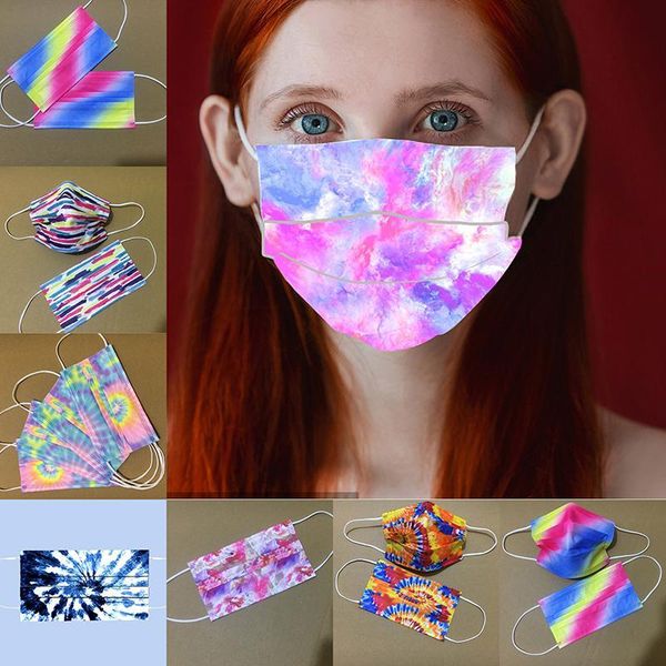

three layers of tie-dyed disposable face mask protective masks with melt-spray personalized printing designer masks