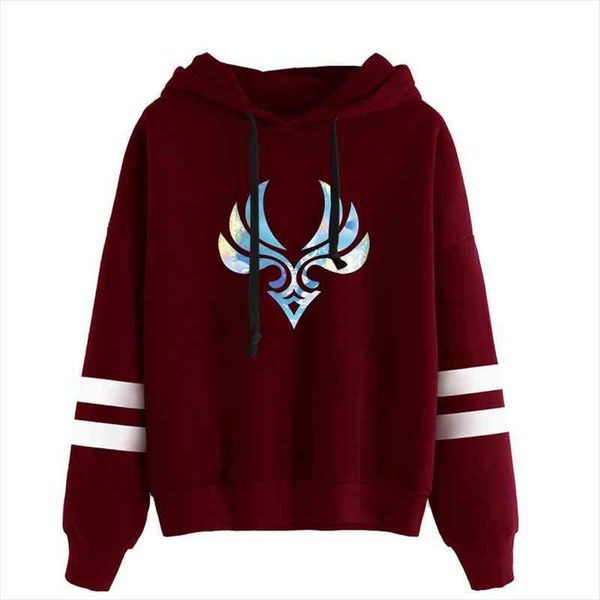 

cartoon genshin impact clothing parallel bars hoodies women sweatshirt casual pullover women slim harajuku hoodie genshin impact, Black