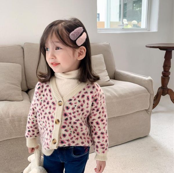 

2020 new arrival girls knitted leopard sweaters winter full sleeve fashion girls cardigan 1-6 years ql570, Blue;gray