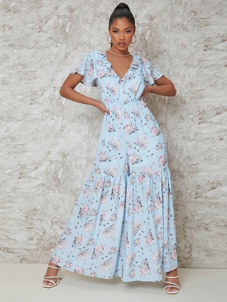 

nautical shell ruffled palazzo-leg jumpsuit r2uw#, White