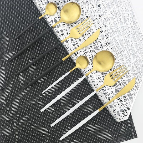 

flatware sets 4pcs/set black gold cutlery set knives fork spoon dinnerware stainless steel dinner silverware kitchen tableware1