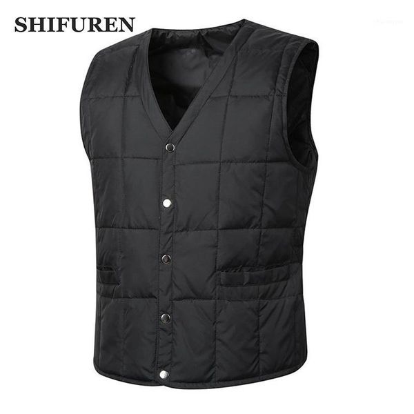 

shifuren new 2017 winter warm men vest causal down padded sleeveless jacket outerwear v-neck male waistcoat plus size m-4xl1, Black;white
