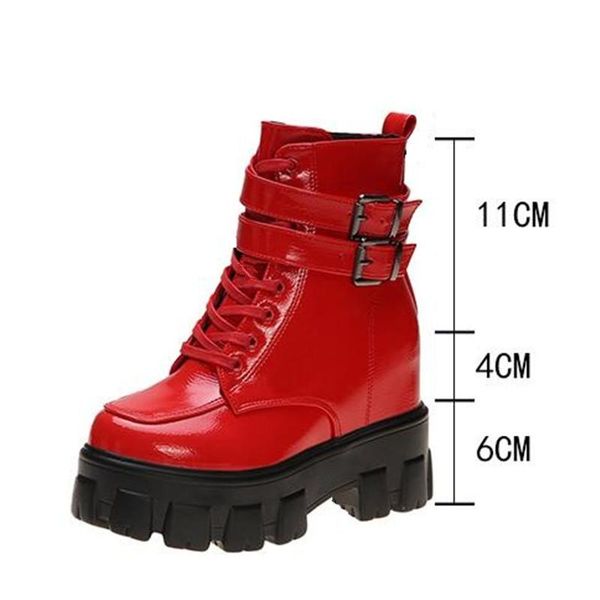 

autumn women winter plush warm snow boots metal buckle wedge platform ankle boots 10cm height increaseing booties botas mujer, Black