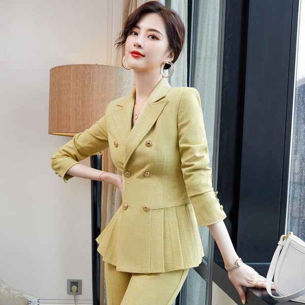 

spring autumn streetwear women's set long sleeve ruffles blazer pants suit office ladies tracksuit two piece set outfits, White