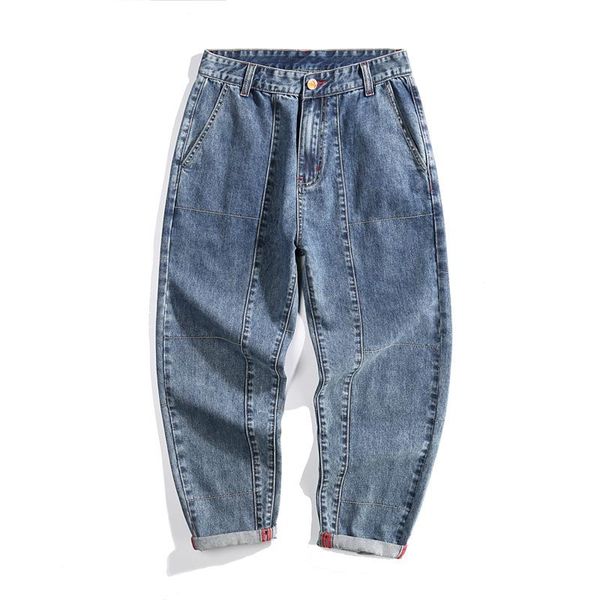 

men's jeans cotton classic straight loose denim casual men large size 28-42 fashion trousers, Blue