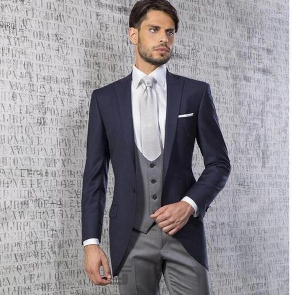 

men's suits & blazers fashion dark blue suit formal dance party elegant wedding three-piece a grain of buckle restoring ancient ways me, White;black