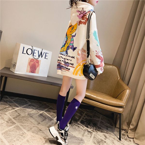

2021 new dinosaur imprint cartoon women's nightgowns. more velvet, loose hoodies. dhs9, Black