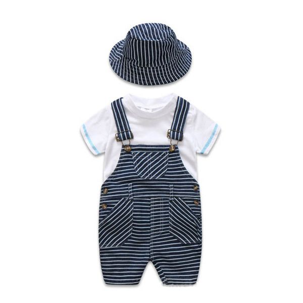 

newborn baby summer boy clothes infant outfits kids clothes 3pcs/set white t-shirt+suspender trousers+hat boys sets