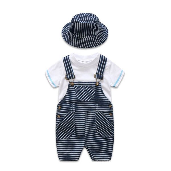 Neugeborenen Baby Sommer Jungen Kleidung Säuglings Outfits Kinder Kleidung 3 teile/satz Weiß T-shirt + hosenträger Hose + hut Jungen Sets