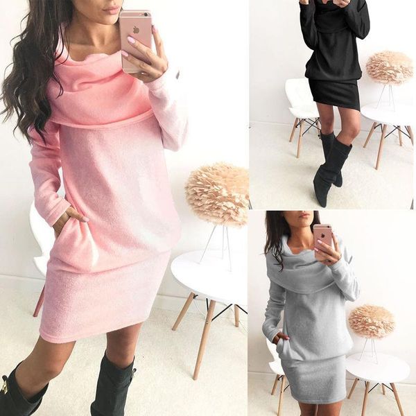 

new women ladies clothing dresses autumn casual long sleeve party casual dress short mini dress women, Black;gray