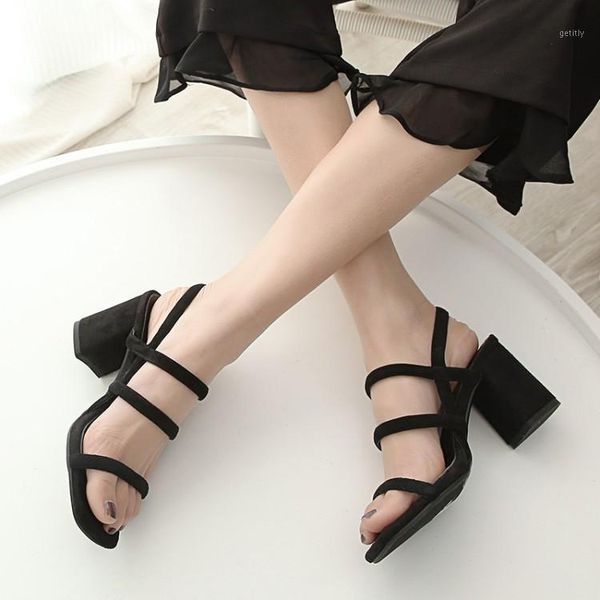 

dress shoes pxelena rome gladiator sandals women chunky block thick high heels kide suede quality office ladies 20211, Black