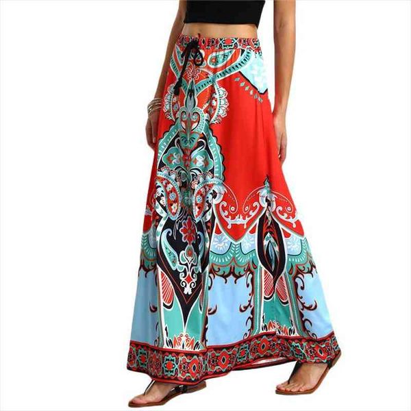 

cheshanf long maxi skirt for women arrival ladies multicolor vintage tribal print tassel tied waist a line skirt, Black