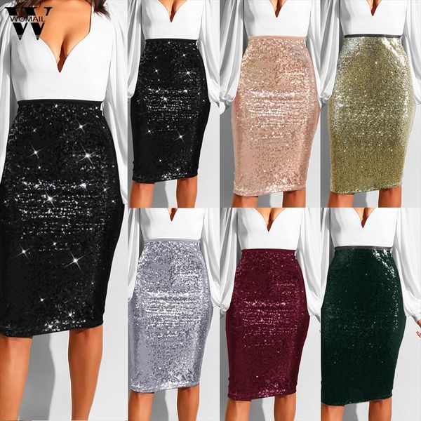 

skirt women summer casual solid slim high waist push up hip pencil zipper sequin skirt fashion new 2020 m28, Black