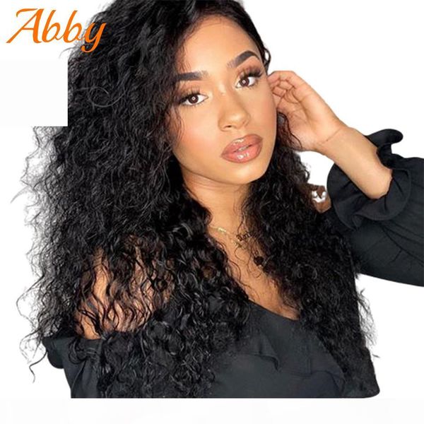

abby water wave wigs lace front human hair wigs preplucked natural hairline 150% density indian 13x4 13x6 lace frontal wigs, Black