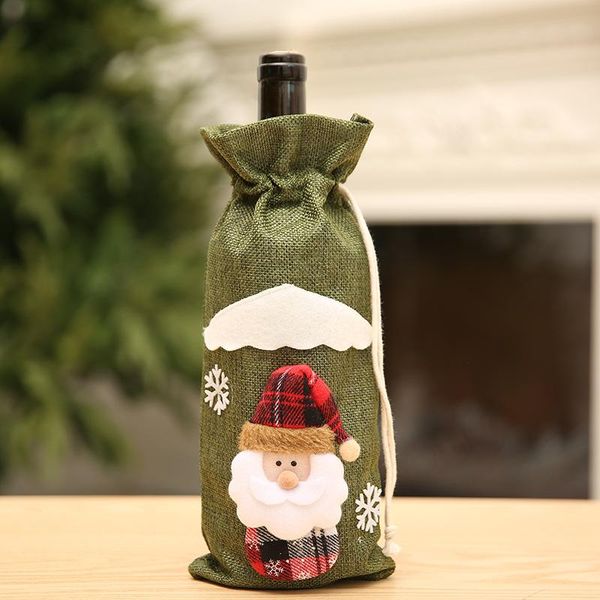 

cute merry christmas red wine bottle covers bag santa clause snowman linen champagne bottle party home decor table gift