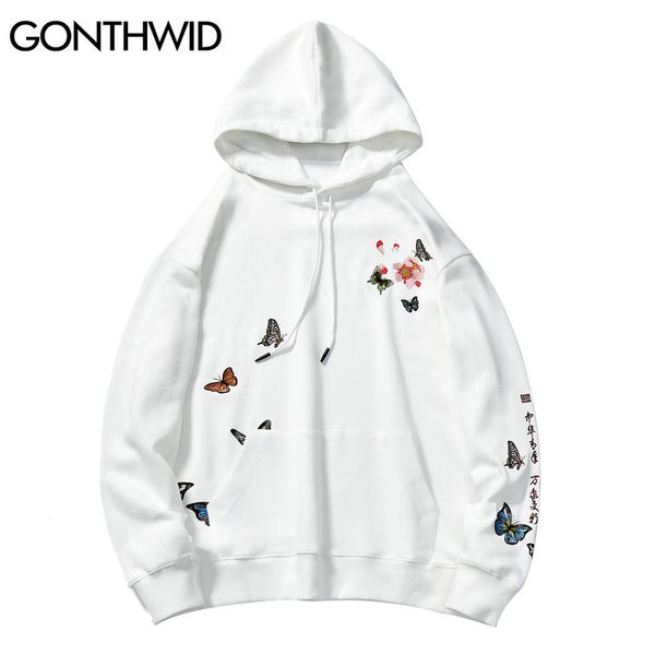 

chinese style embroidery butterfly flowers sweatshirts hoodies streetwear harajuku hip hop casual pullover hooded kg-201, Black