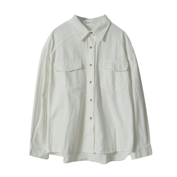 

women's blouses & shirts 2021 women spring cotton turn down collar with pocket womens and white shirt blusas roupa feminina