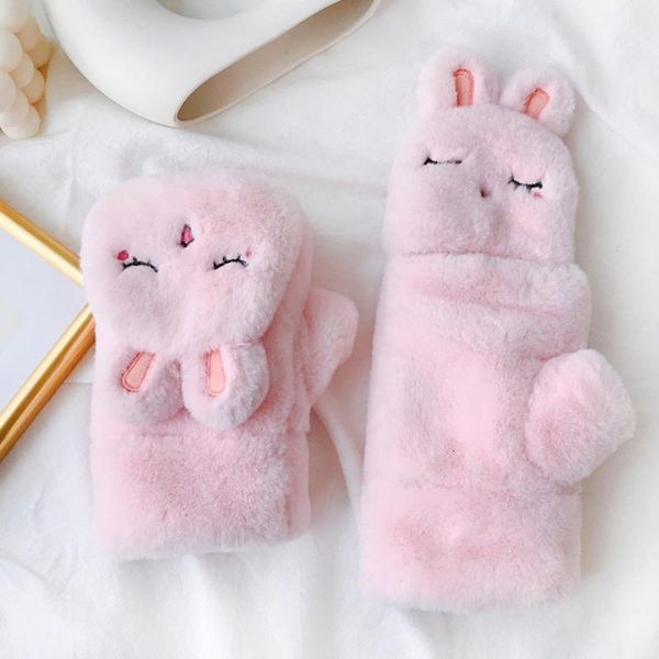 

plush comfort portable gloves fashion women winter lovely keep warm flip over thickening#j81, Blue;gray