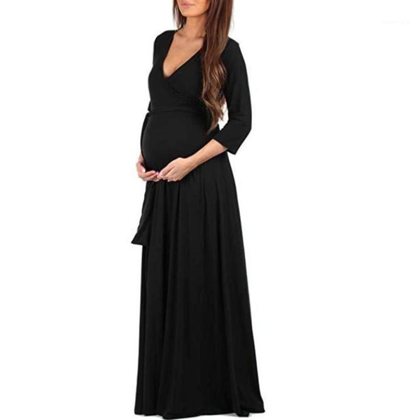 

maternity dresses for po shoot evening party dress clothes pregnancy women v-neck pregnant clothes1, White