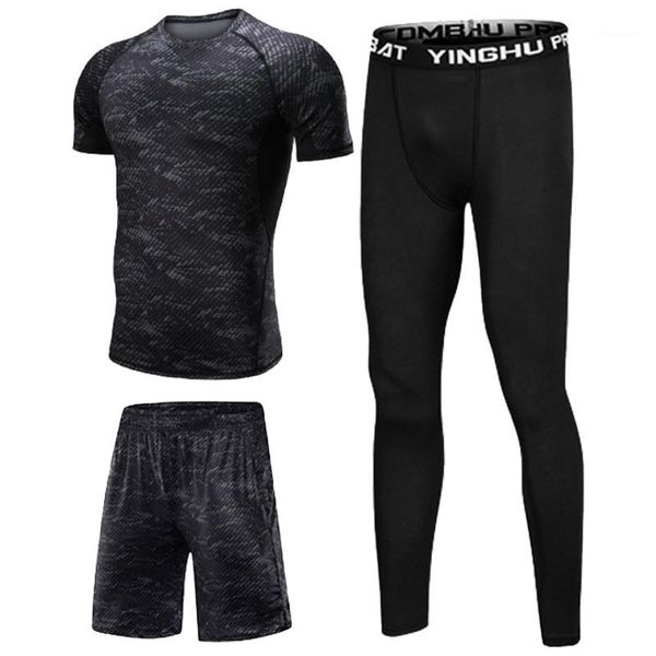 

running sets fashion men's suit 3 piece sportswear football fitness mountain climbing sports printed gray1, Black;blue