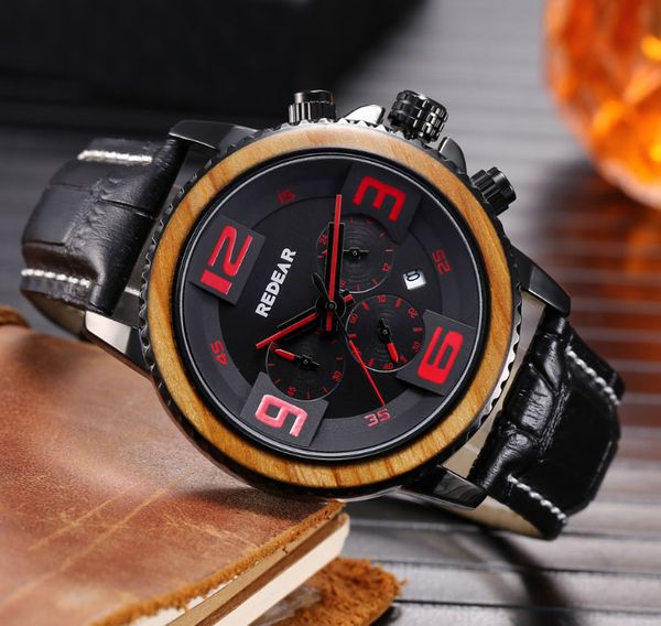 

redear's new multi-functional six pin calendar watches with large dial belt quartz for men, Slivery;brown