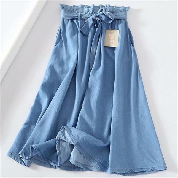 

tancel cotton denim skirt slim high waist skirt bow summer midi casual elegant women clothes 2019 skirts womens xl5081, Black