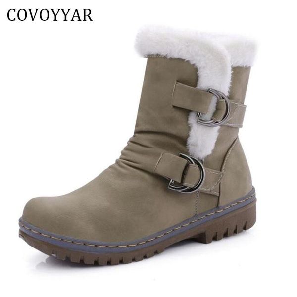 

boots covoyyar 2021 warm fur ankle snow double buckle women's winter booties fashion woman shoes big sizes 34-43 wbs725, Black