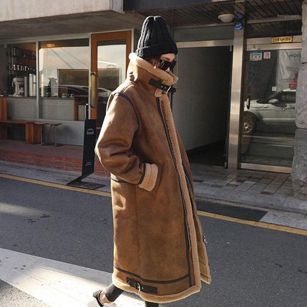 

women 's jacket lamb wool winter loose warm thickened motorcycle lapel female coat suede fur jacket lambwool fleece outwear1, Black