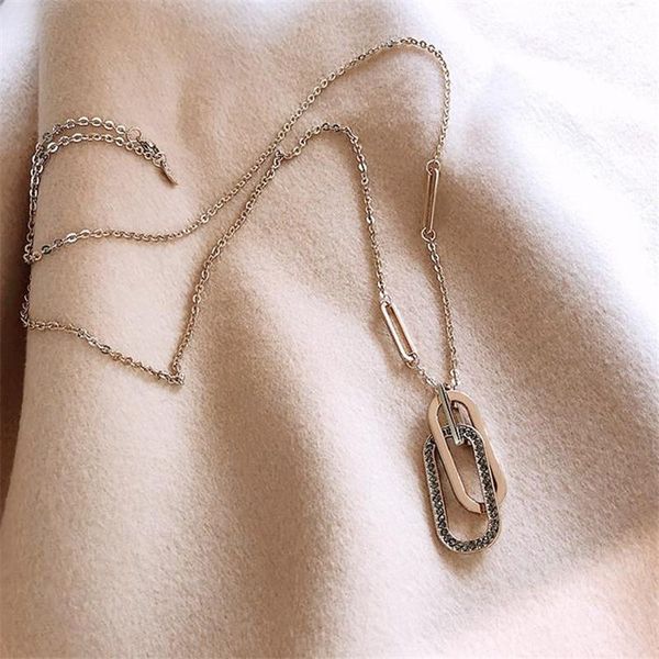 

chains geometric necklace chain stainless steel women men simple long rectangle pendant statement jewelry, Silver