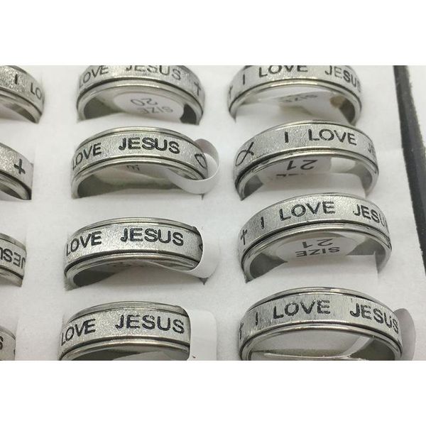 

50pcs men's stainless steel turing i love jesus rings 8mm fashion jewelry band ring wholesale n2rye, Silver