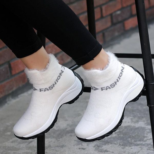 

2020 foreign trade large size women's shoes snow boots high cotton-padded shoes fashion flying socks, Black
