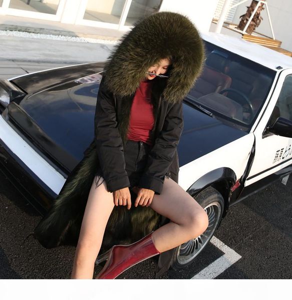 

2018 новая зимняя куртка женщины пальто съемки 3 в 1 верхняя одежда натуральный натуральный енот меховой воротник улица улавная обувь parkas, Black