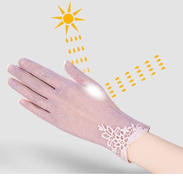 

summer women uv sunscreen short sun screen pearl flowers gloves thin ice silk lace touch screen lady driving glov jlltek, Black
