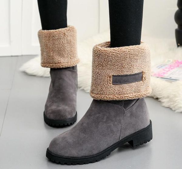 

autumn and winter new solid color long boots cuffed women's cotton boots plus velvet snow women's shoes1, Black