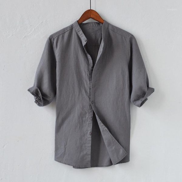 

kancoold shirt summer men's breathable solid color button cotton shirt five-point sleeve sleeve casual loose male camisa jun151, White;black