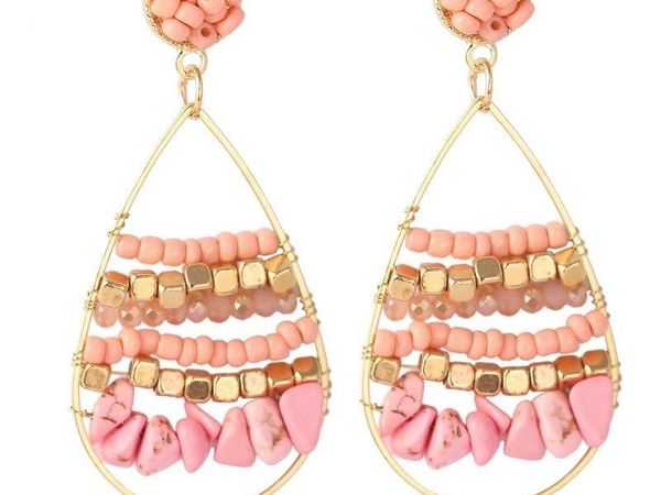 

bohemia природный камень геометрическая бусы серьги г-жа творческий ручной работы сплетенный ear11, Golden