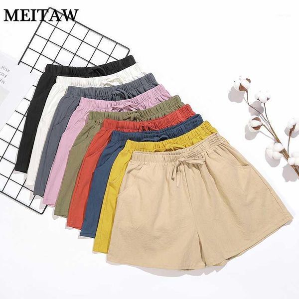 

summer women cotton linen wide leg shorts korean high waist shorts 2020 casual solid drawstring loose1, White;black