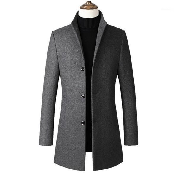 

dropshipping woolen overcoat slim fit jacket casual trench coat men grey wool coat winter male wool blend jackets big size1, Black