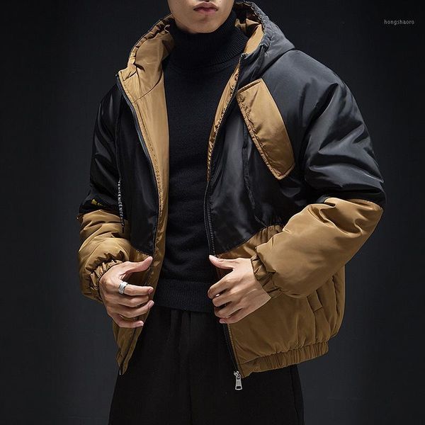 

national trends origional winter cotton overcoat men's vintage contrast color cotton padded jaet youth fashion zipper hooded1, Black