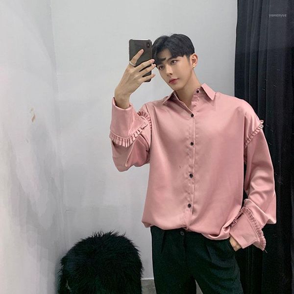 

men loose casual long sleeve shirts male harajuku streetwear vintage fashion show dress shirt nightclub stage clothes1, White;black
