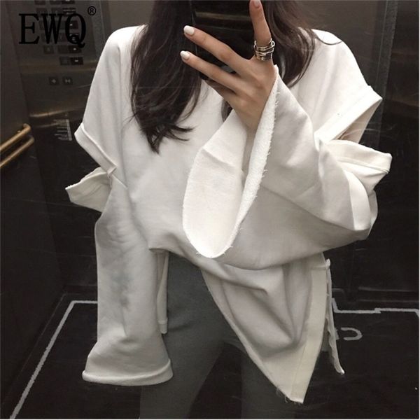 

[ewq] spring summer round collar new style batwing sleeve white patchwork pullvoers casual loose sweatshirt women ad321 201211, Black