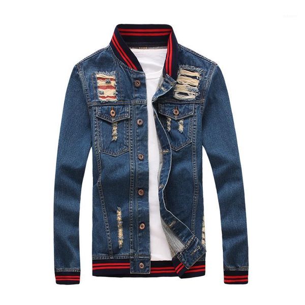 

men holes blue denim jackets new autumn men cotton jean jackets outwear denim coats large size size 5xl1, Black;brown