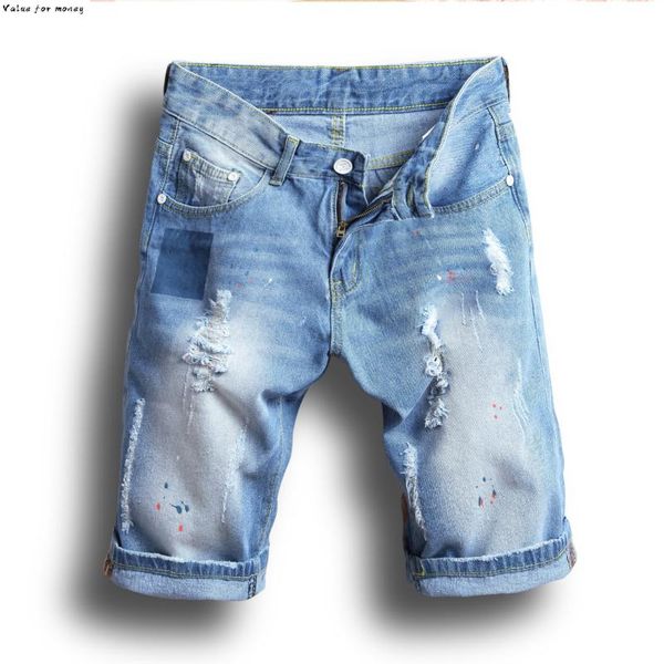 

men denim holes shorts new summer men light blue short jeasn good quality cotton thin jean shorts straight short jeans