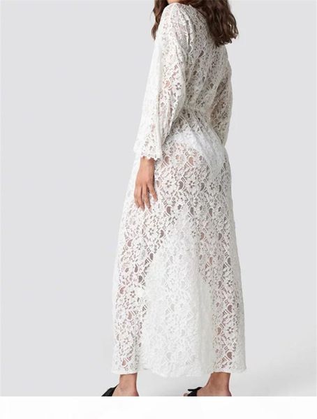 

2020 women bikini beach swimsuit cover-ups lace floral embroidery long cardigan blouses crochet hollow sunscreen swimwear cover ups new, White;black