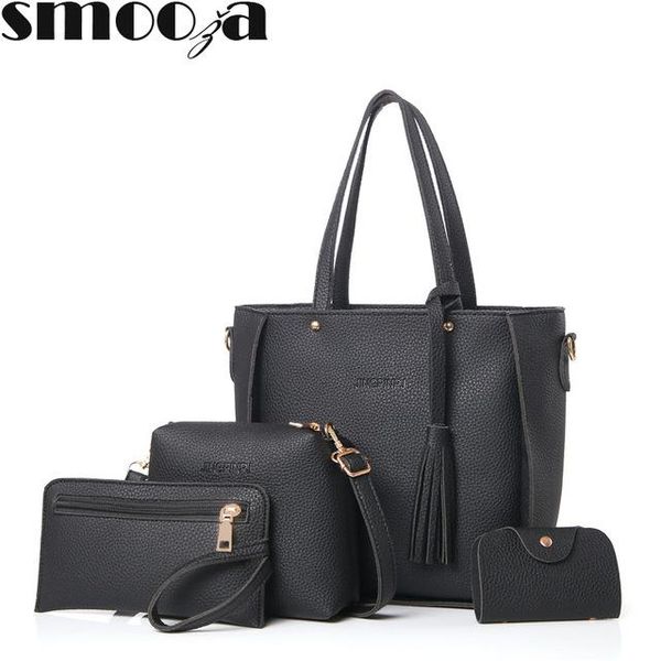 

smooza women's set handle big capacity female tassel handbag fashion shoulder bag purse ladies pu leather crossbody bag