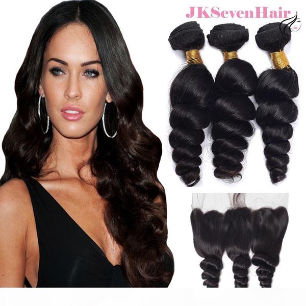 

10a grade loose wave brazilian human hair bundles 3pcs with lace frontal malaysian peruvian indian remy hair weaves with 13x4inch frontal, Black